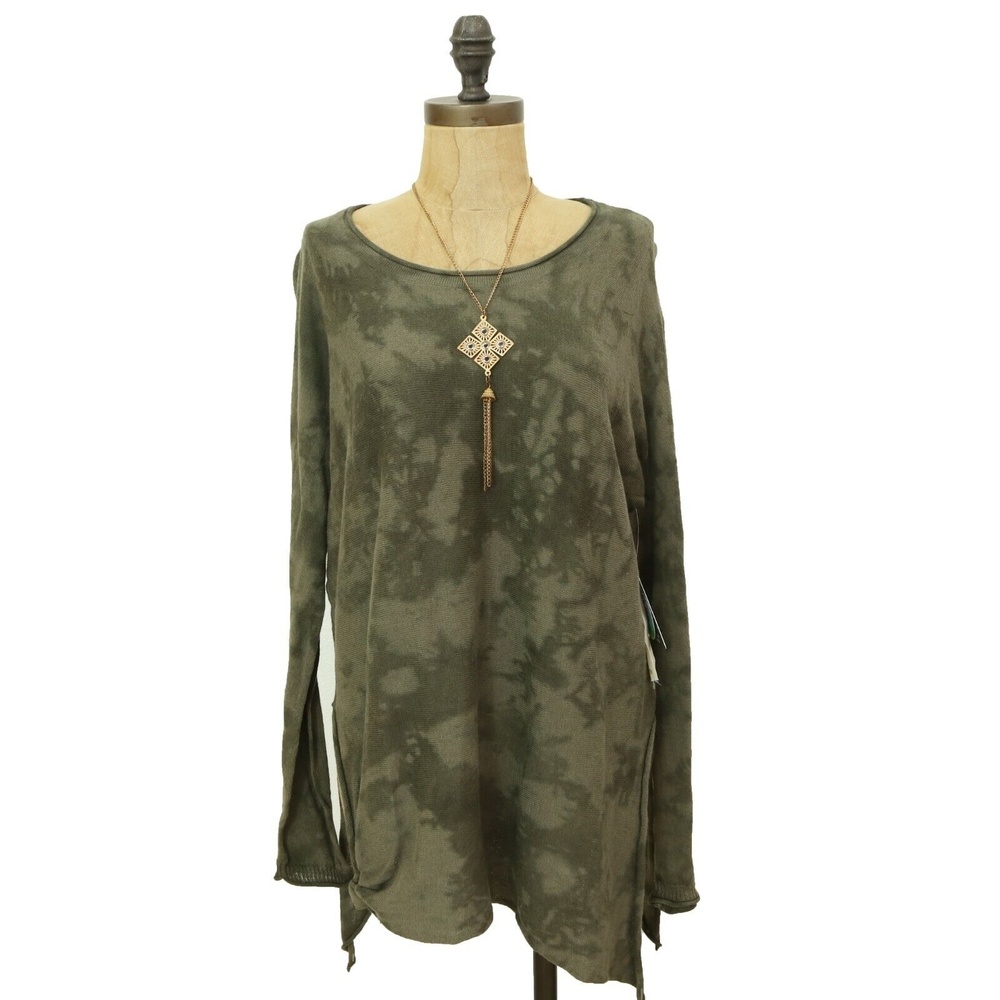 Cloth By Design Tunic Side Tie Knit Top Size XS Tie Dye Olive Green NEW Tag  B21